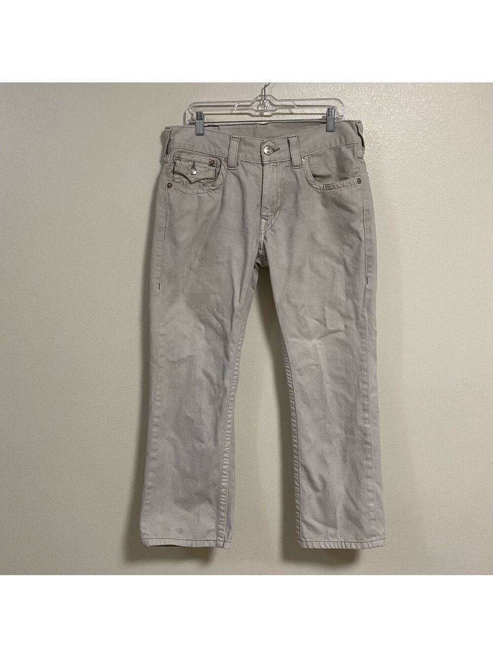 True Religion Jeans Men’s Size 34 Optic White Ricky Flap Straight Denim Jeans